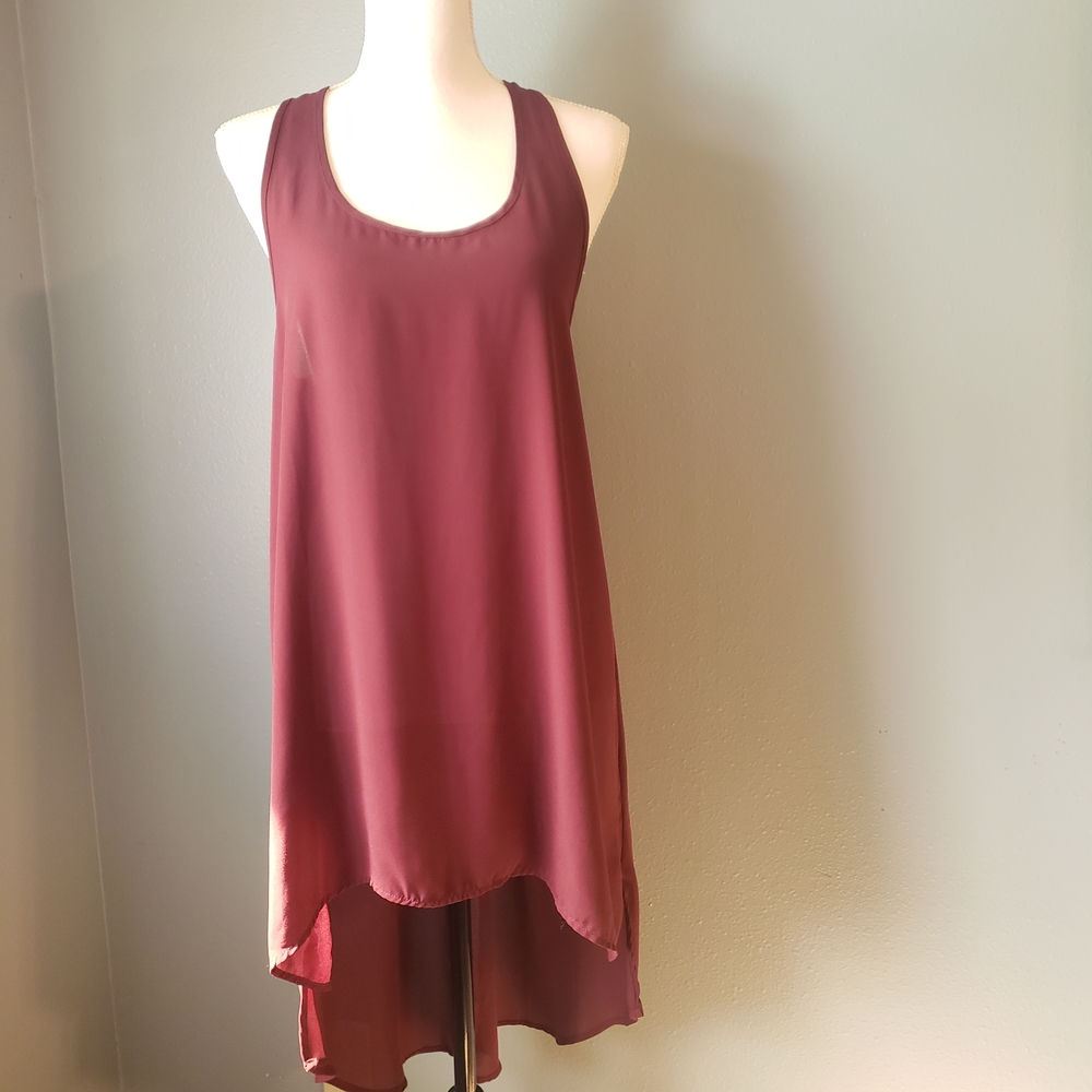 Forever 21 Burgundy Sleeveless High Low Sheer Dress
